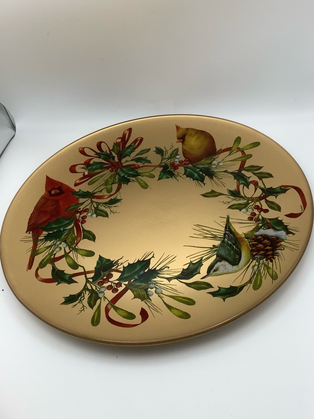 Lenox Winter Greetings Glass Decoupage Round Platter